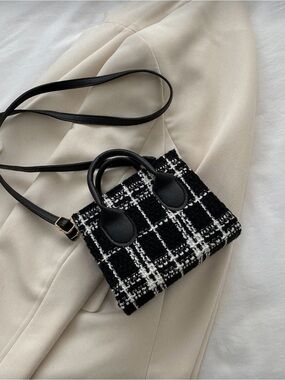 SHEIN Black & White Tweed Mini Tote Crossbody Bag
